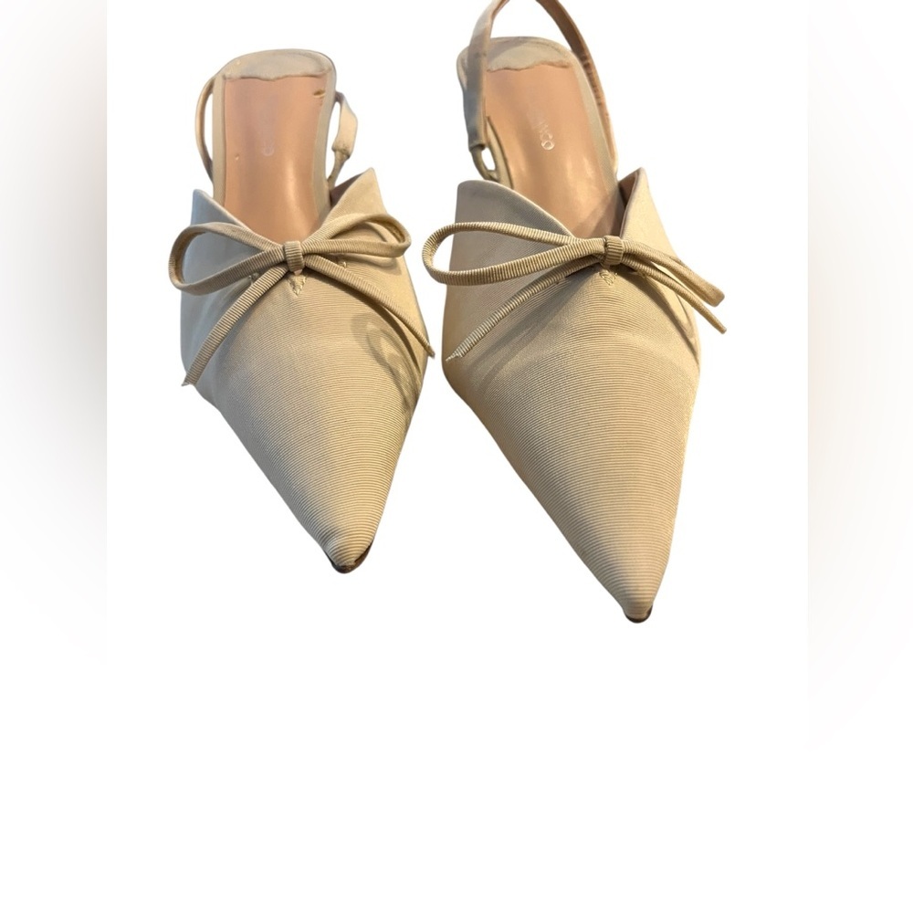 Tony Bianco Beige Pointed Toe Slingback Heels with Bow - Picture 3 of 11